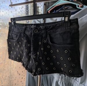 Vans Black Denim Short Shorts with Silver Grommets